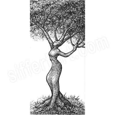 tree-woman - pen and ink drawing