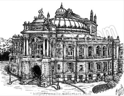 Odessa Opera House - desenho a nanquim e bico-de-pena