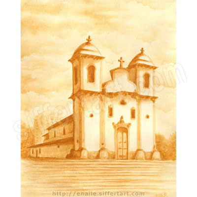 igreja barroca - pintura em aquarela